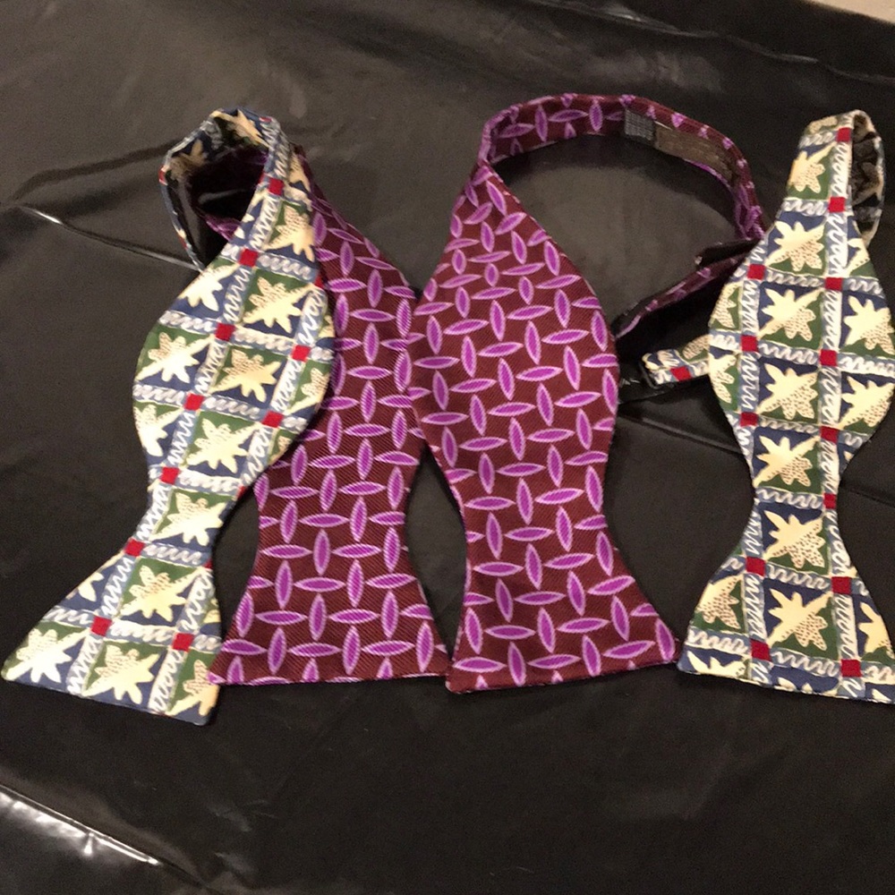 Two Paul Stuart Silk Bow ties Italy UK geo print